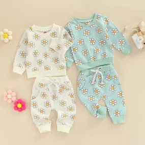 2 Pieces Set Baby Kid Girls Flower Print Tops And Pants Wholesale 231130122