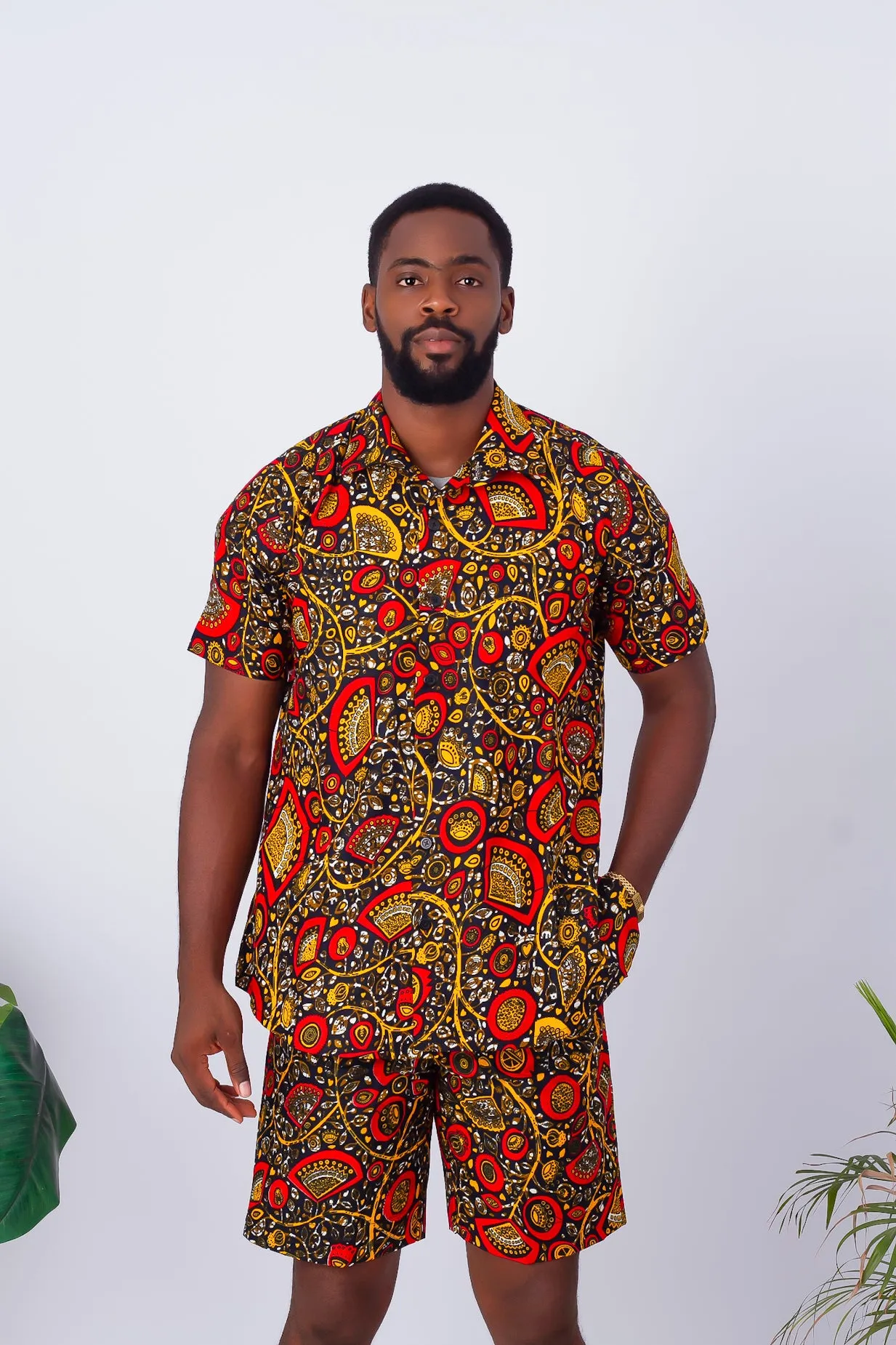 African Print Short Sleeve Shirt & Shorts for Men - Azuka