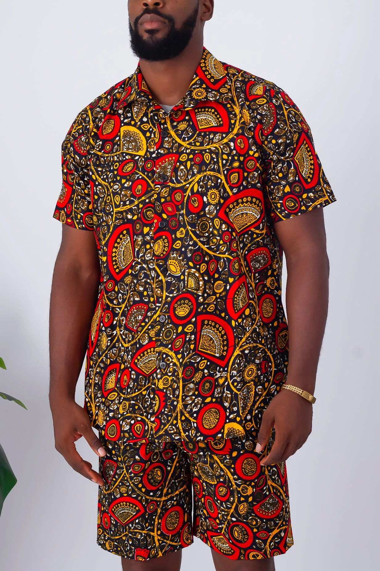 African Print Short Sleeve Shirt & Shorts for Men - Azuka