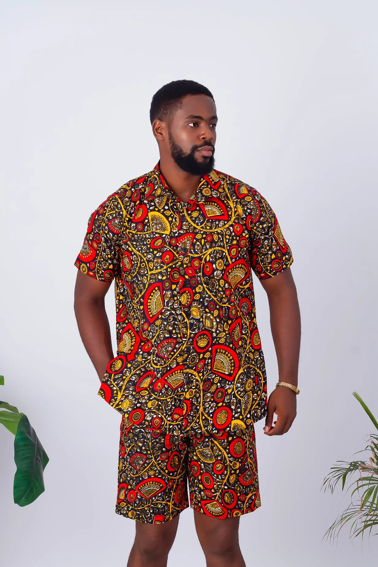 African Print Short Sleeve Shirt & Shorts for Men - Azuka