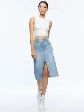 Alice   Olivia - Rye Midi Denim Skirt - Lightning Blue