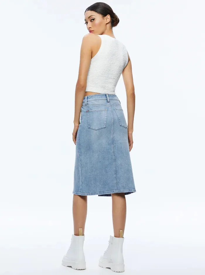 Alice   Olivia - Rye Midi Denim Skirt - Lightning Blue