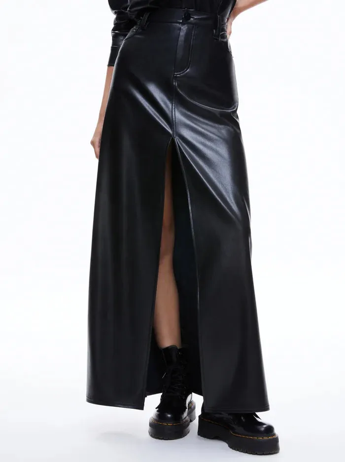 Alice   Olivia - Rye Vegan Leather High Rise Skirt - Black