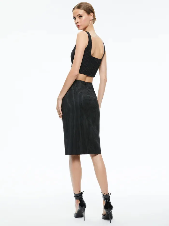 Alice   Olivia - Siobhan Midi Skirt - Black Pinstripe