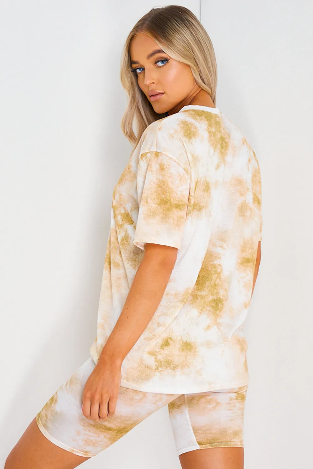 Beige Tie Dye Oversized T-Shirt and Shorts Co-ord Set