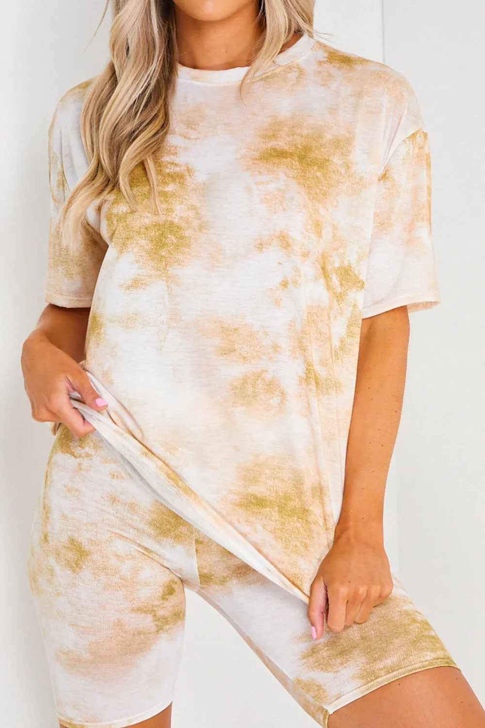 Beige Tie Dye Oversized T-Shirt and Shorts Co-ord Set