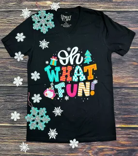 Black {OH WHAT FUN} Winter Wonderland Black V-Neck Tee