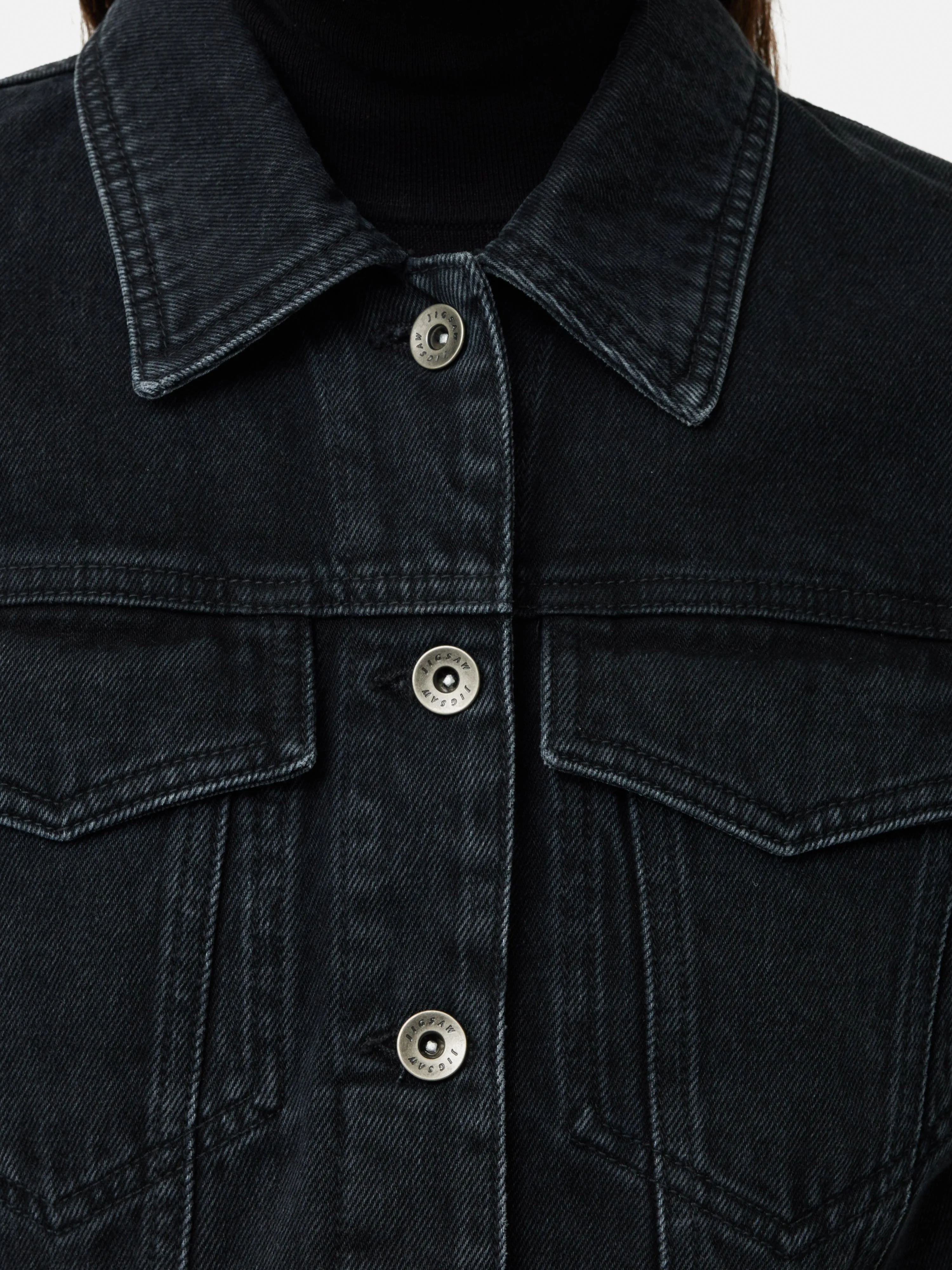 Boxy Denim Trucker Jacket | Washed Black