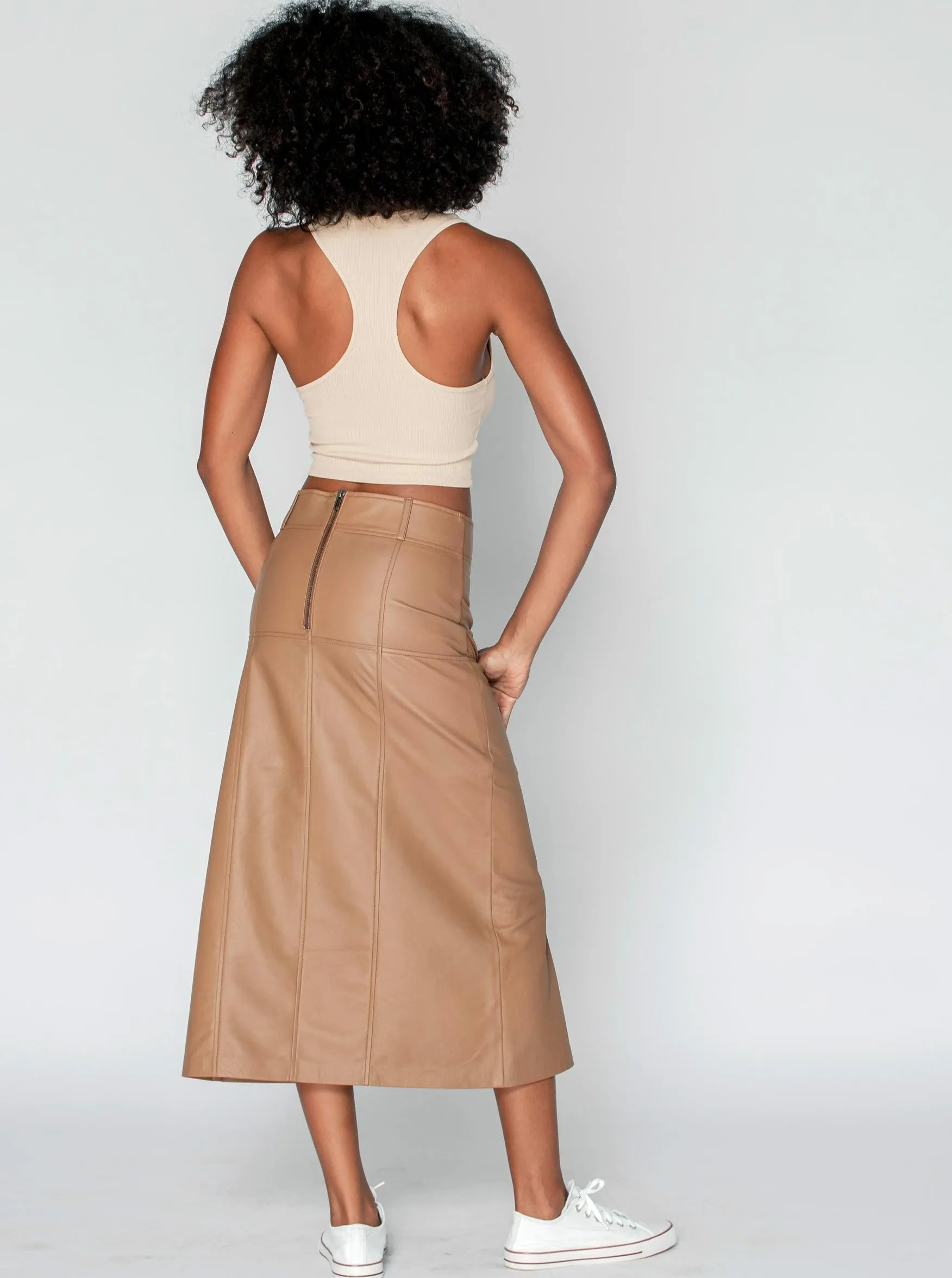 BRONTE LEATHER SKIRT - MOCHA