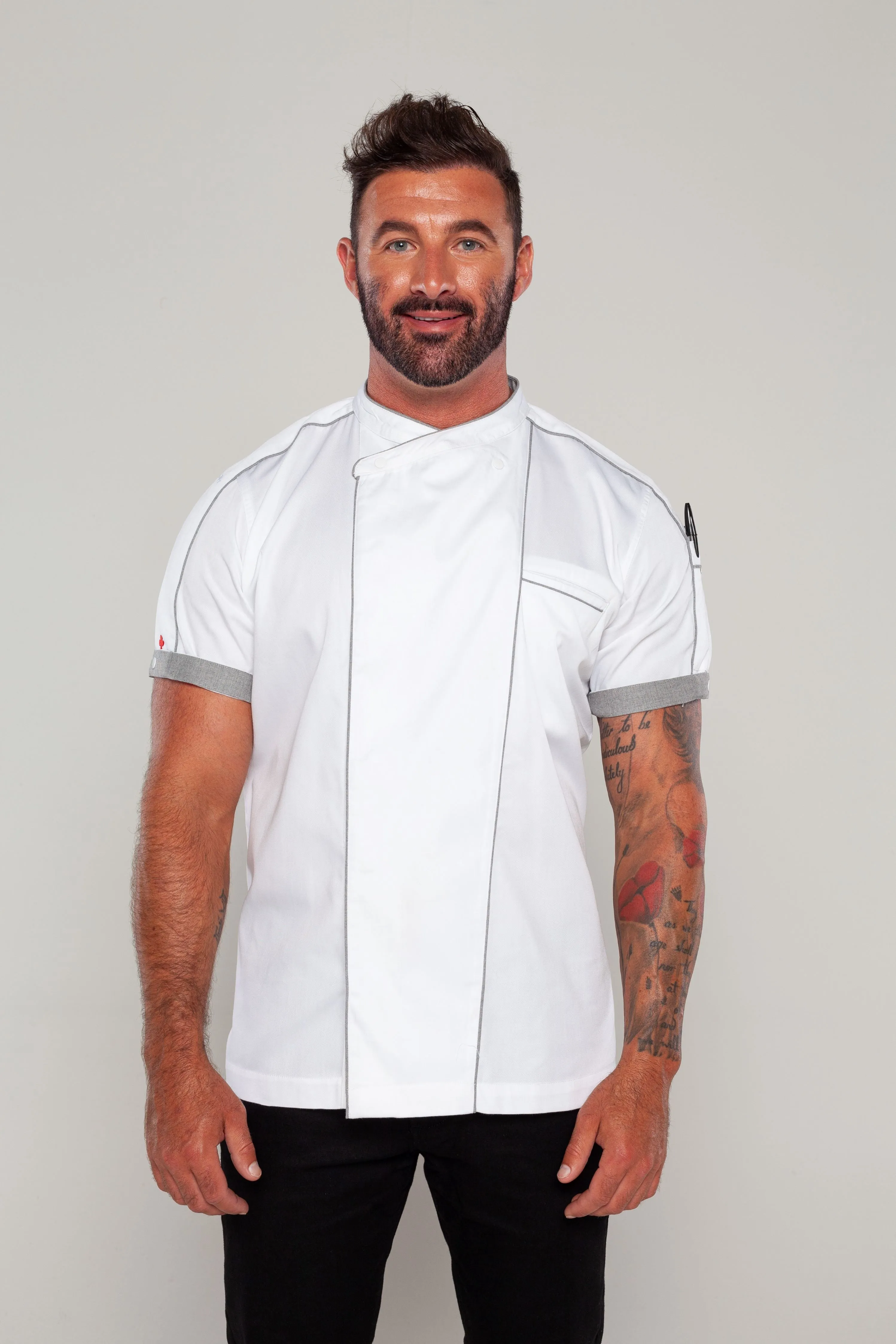 Bryan Chef jacket white with grey trim and coolvent