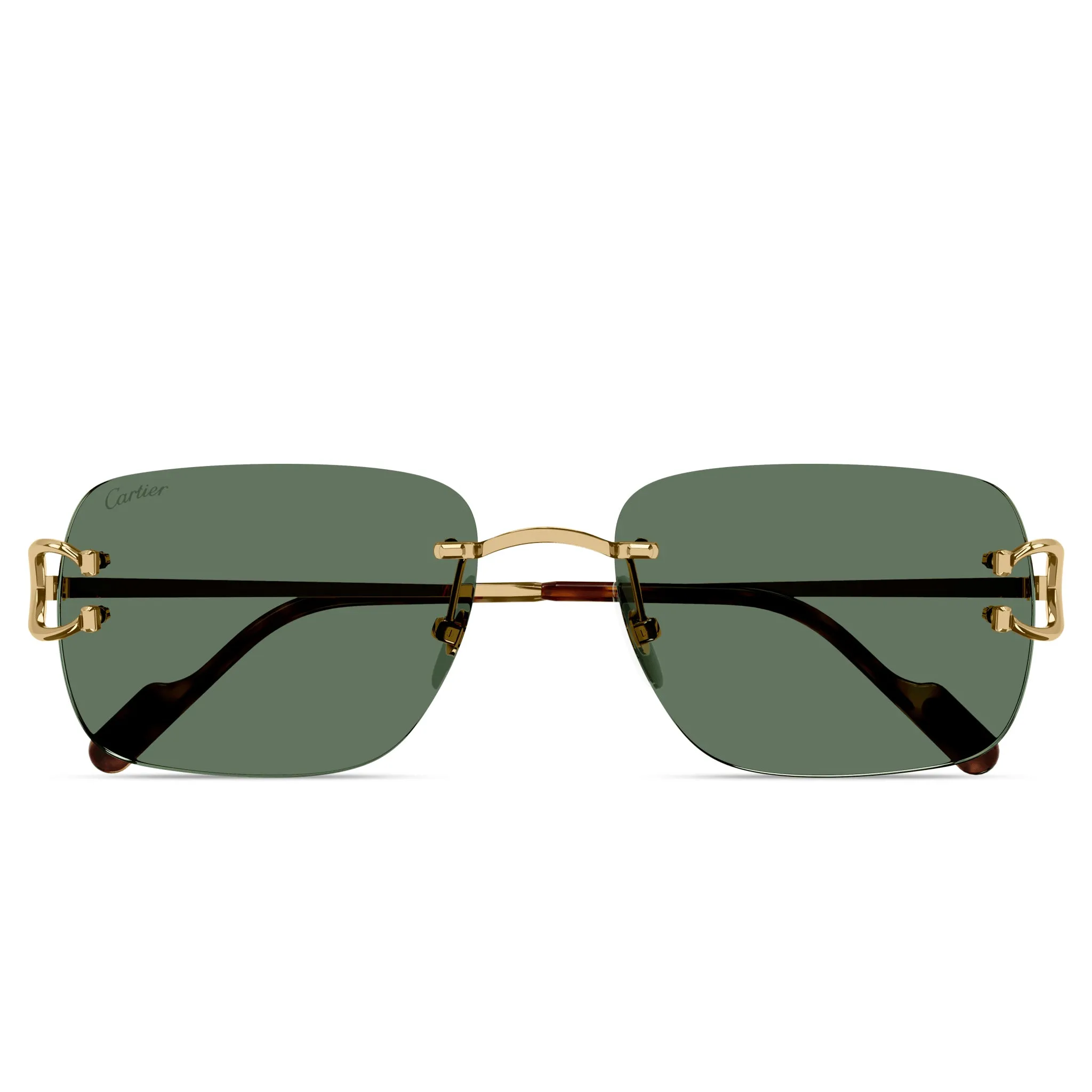 Cartier Eyewear CT0330S-005 C Decor Gold Green Rimless Sunglasses