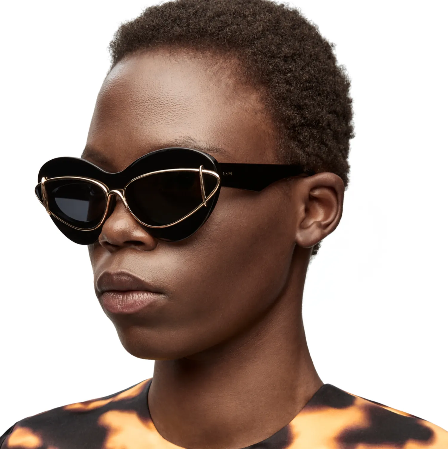 CATEYE DOUBLE FRAME SUNGLASSES - SHINY BLACK