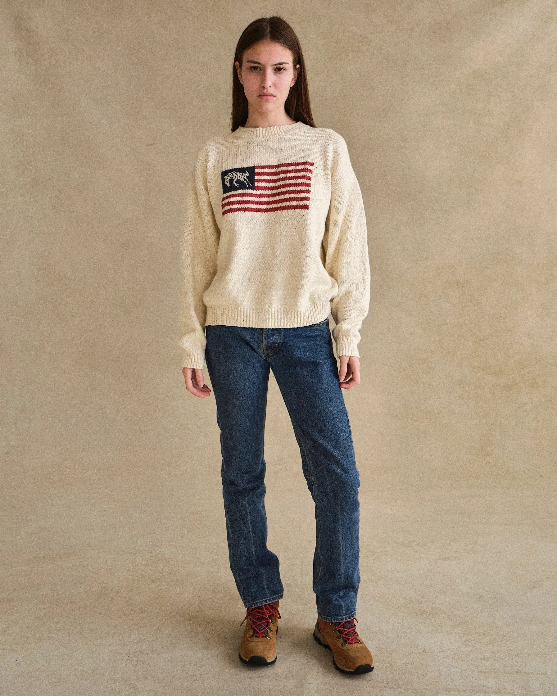 Cherry Flag Knit Crewneck (Cream)