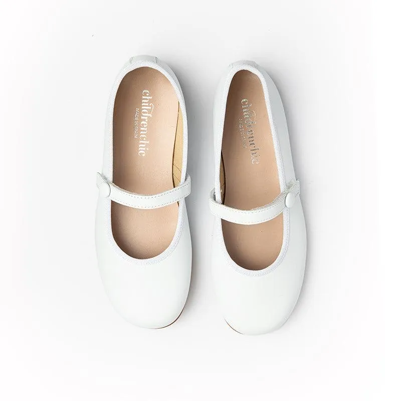 Classic Leather Hard Sole Mary Janes in White