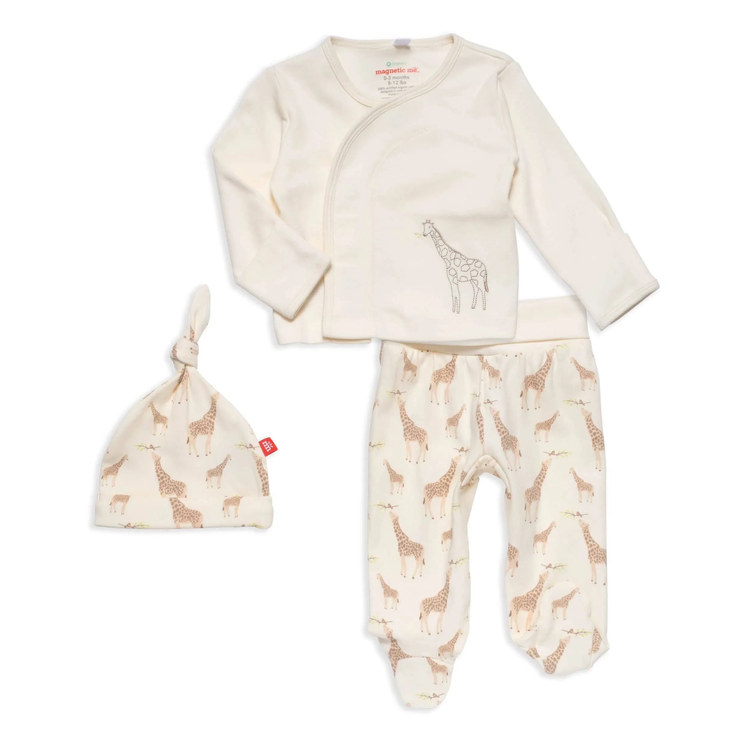 cream jolie giraffe organic cotton magnetic take-me-home kimono set