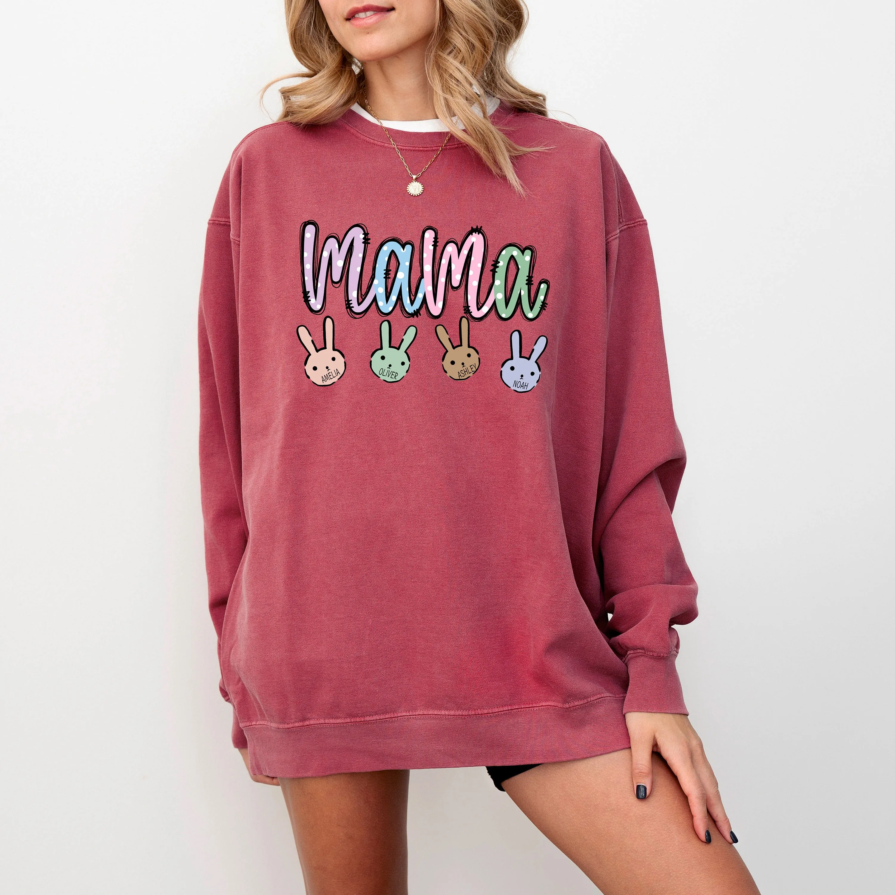 Custom Easter Mama Sweatshirt With Kids Names