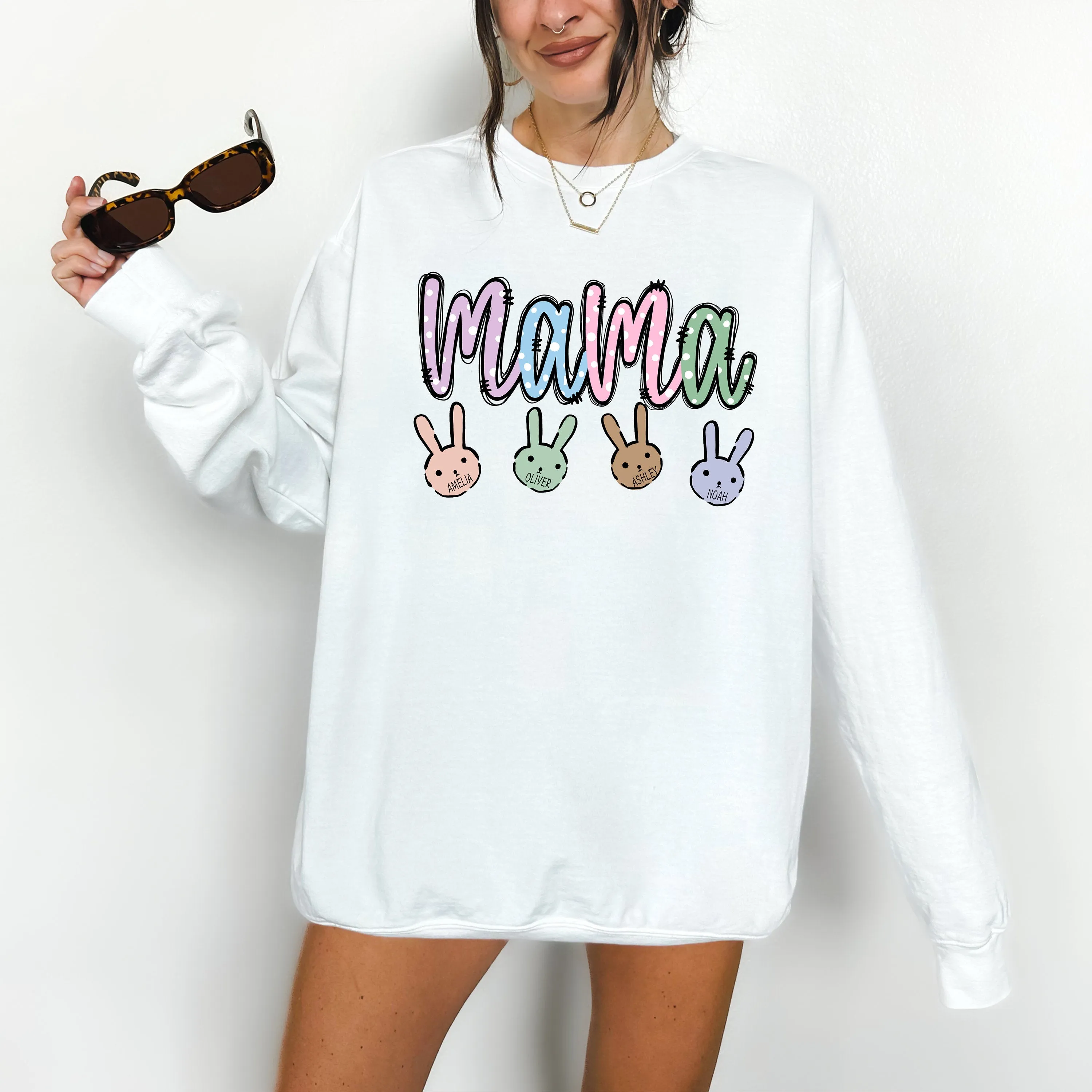 Custom Easter Mama Sweatshirt With Kids Names