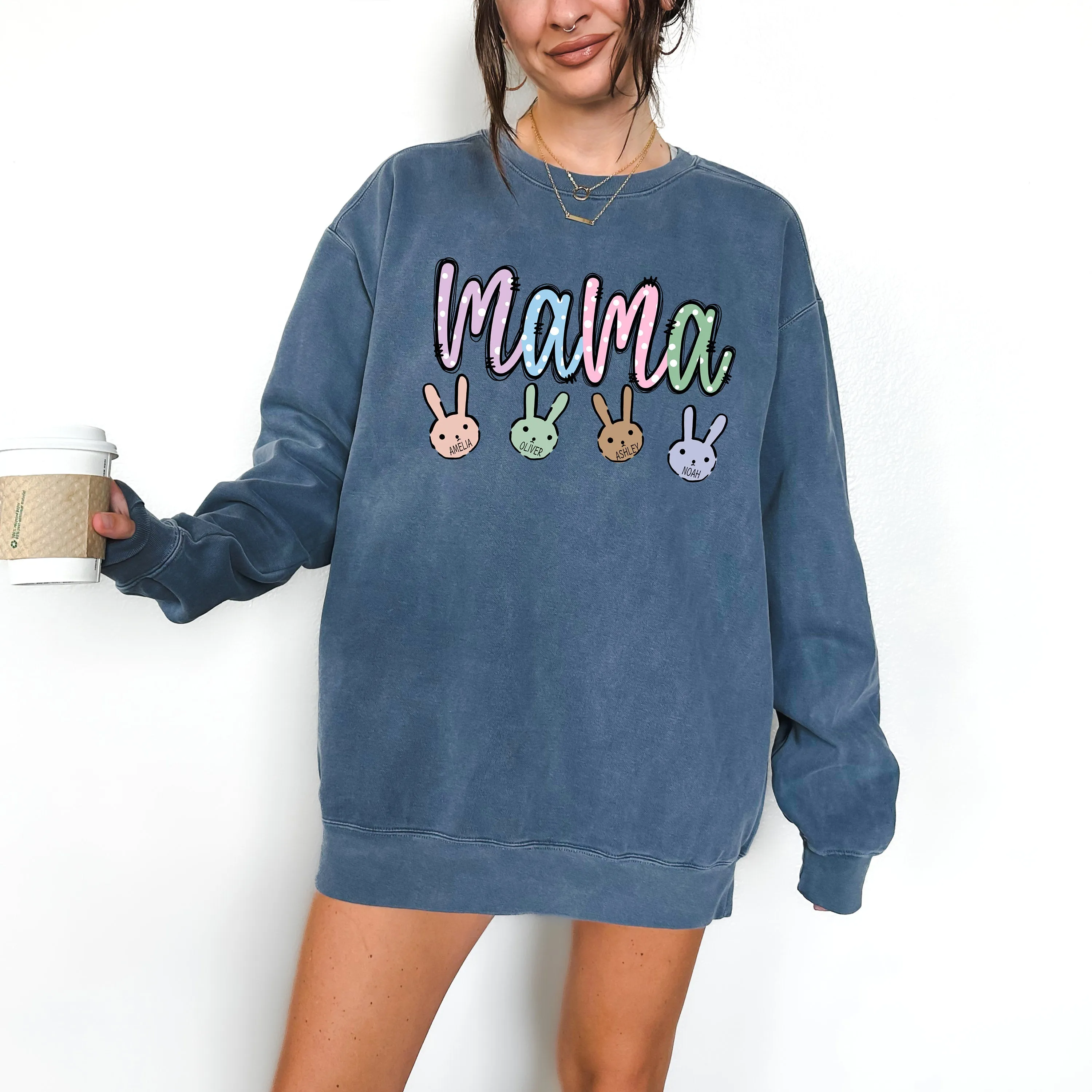 Custom Easter Mama Sweatshirt With Kids Names