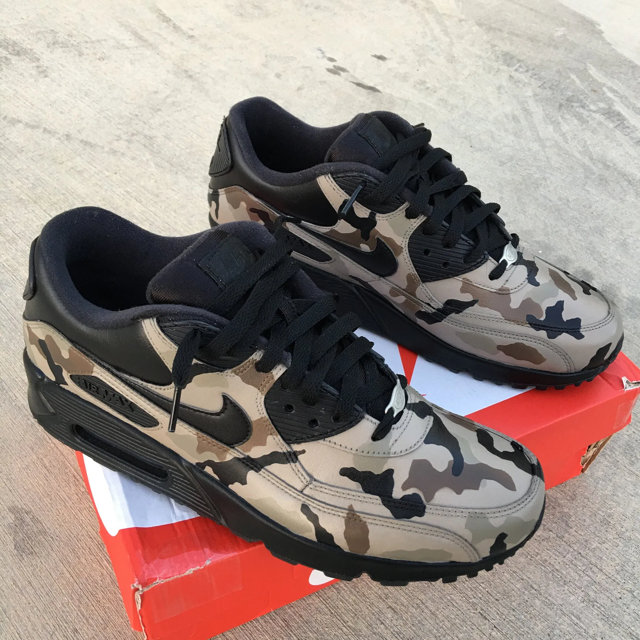 Custom Painted Desert Camo Nike Air Max 90 Sneakers