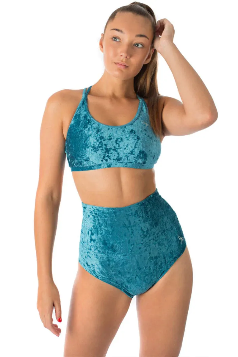 Dragonfly Betty High-Waisted Shorts - Velvet Turquoise