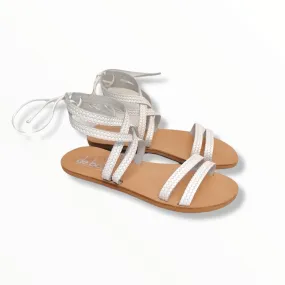 EFTERPI WHITE FLAT LEATHER SANDALS