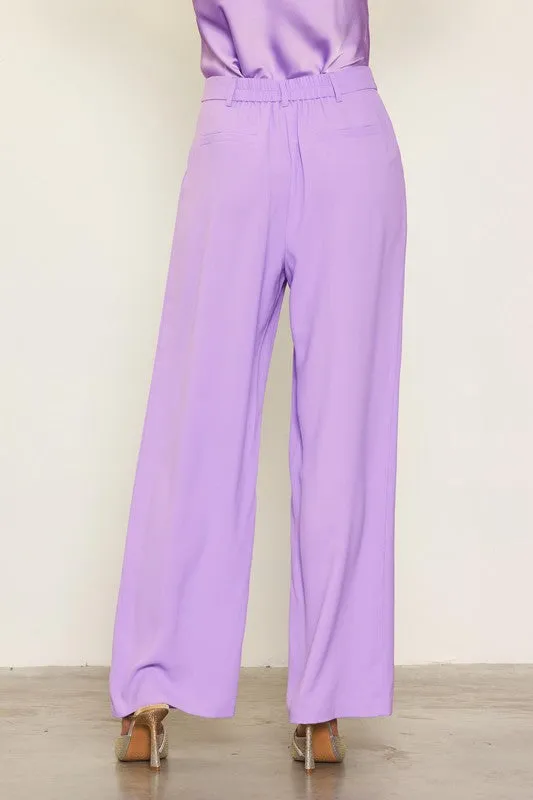 FINAL SALE - Lavender Pintuck Wide Leg Trousers