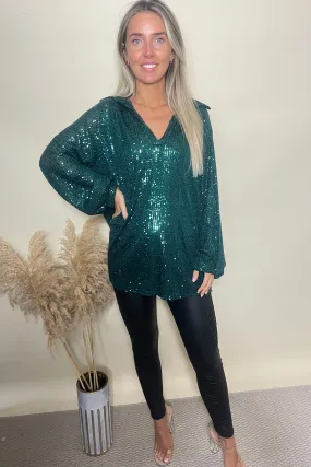 Green sequin floaty shirt