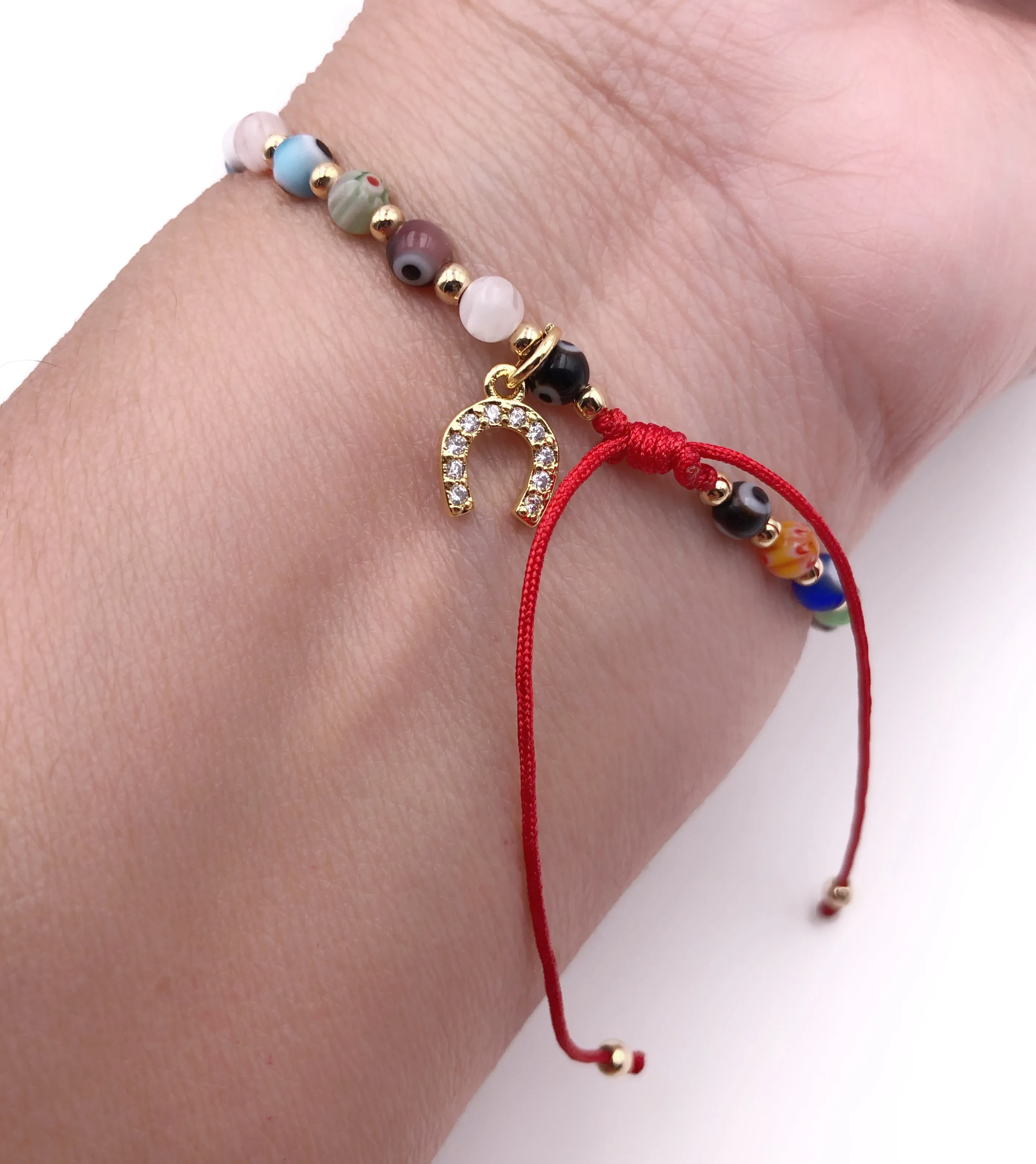 Horse Shoes Charms Dainty Evil Eye Bracelet