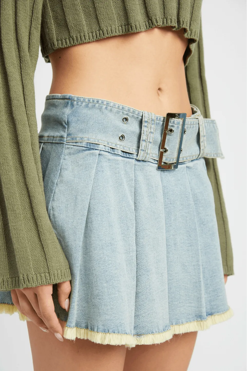 Juniors' Pleated Denim Mini Skirt