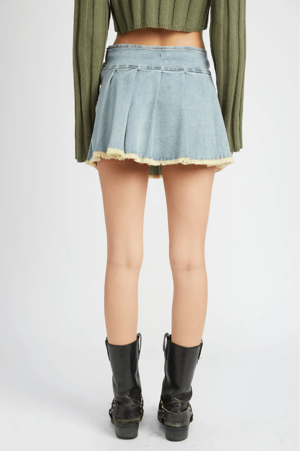 Juniors' Pleated Denim Mini Skirt