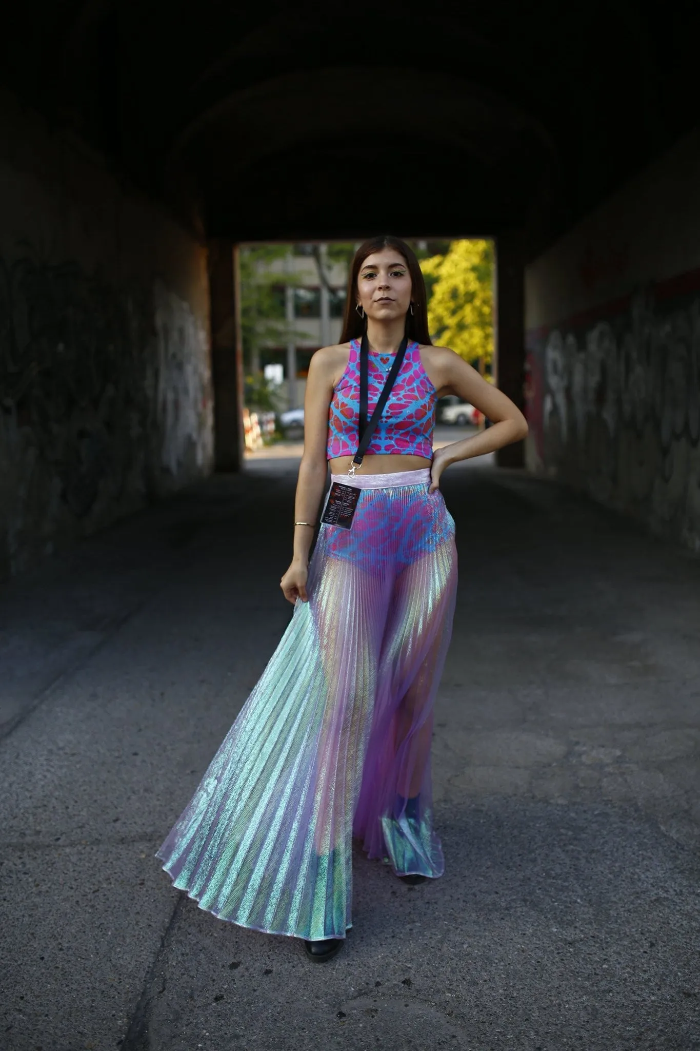 Lavender Iridescent Sheer Pleated Skirt