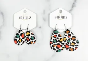 Leather Teardrop Earring Leopard Autumn