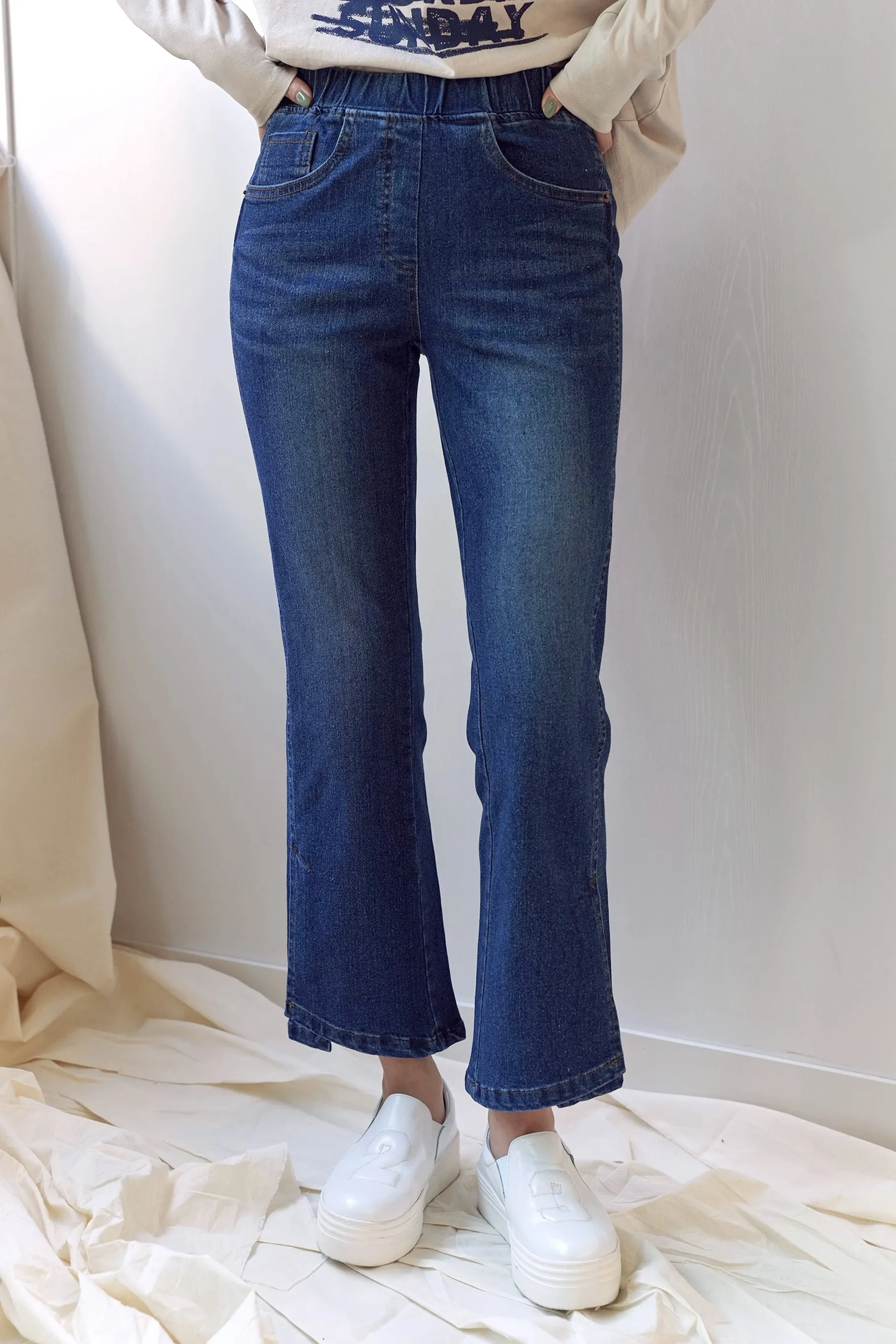 Mayra Slit Denim Jeans, Deep Blue