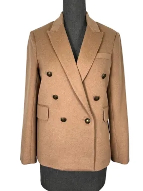 Nili Lotan Pimpton Camel Double-Breasted Grain De Poudre Blazer Size S