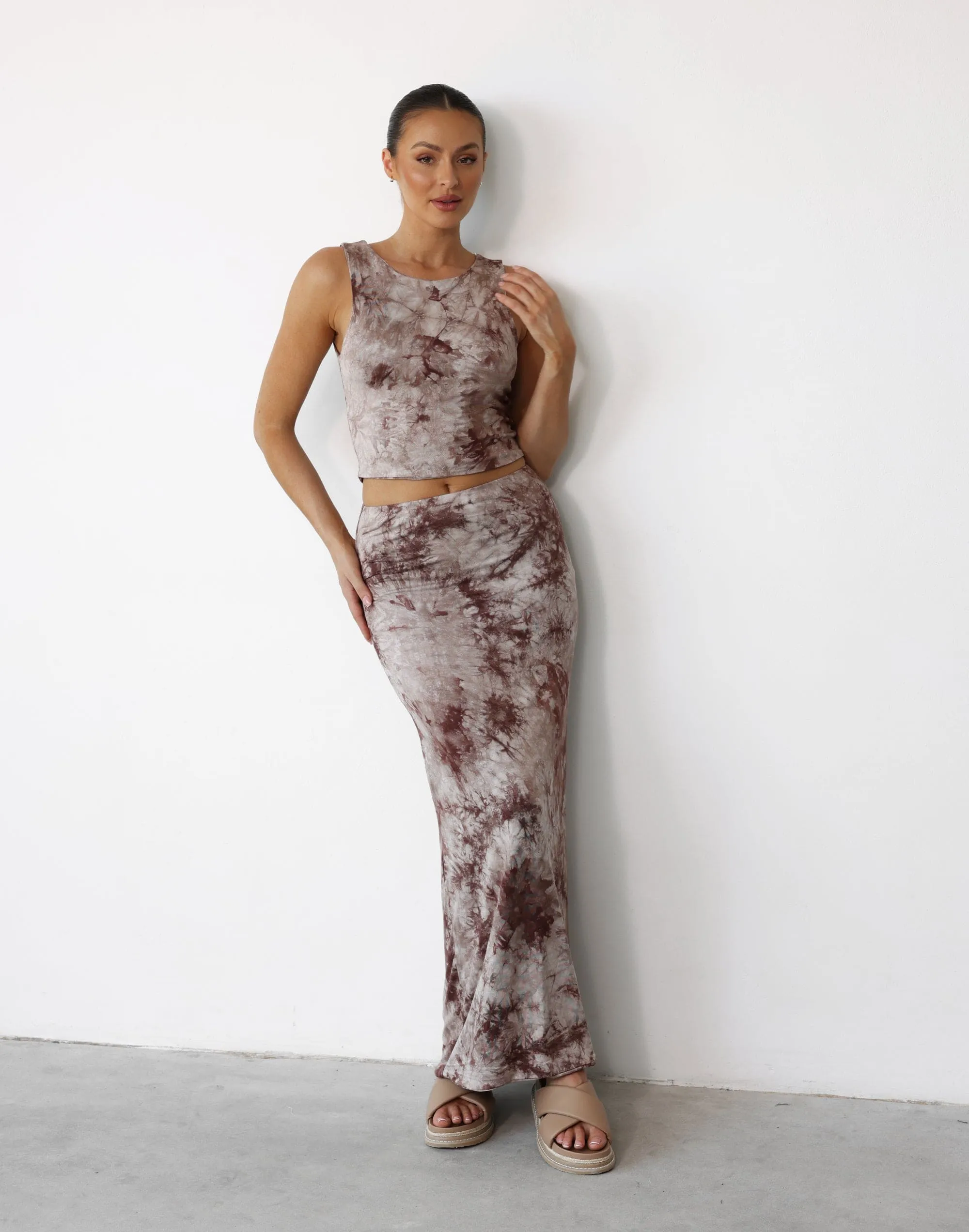 Nitara Maxi Skirt (Taupe Tie Dye)