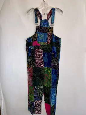 P112 One of a Kind Playful Batik Patchwork Overalls S