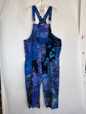 P118 One of a Kind Blue Playful Batik Patchwork Overalls XL