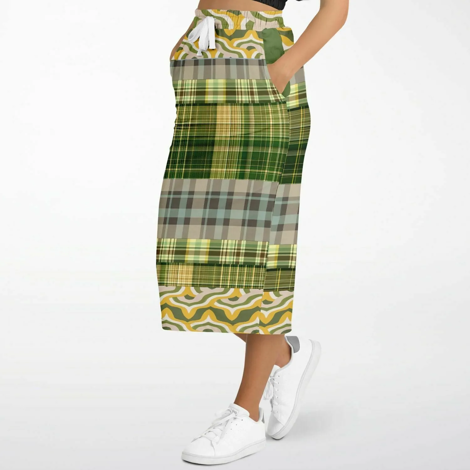 Rolling Green Plaid Eco-Poly Long Pocket Skirt