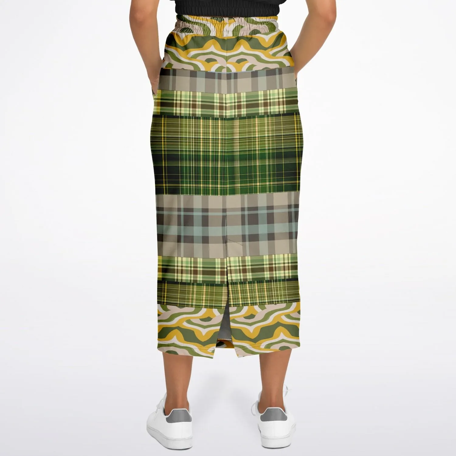 Rolling Green Plaid Eco-Poly Long Pocket Skirt