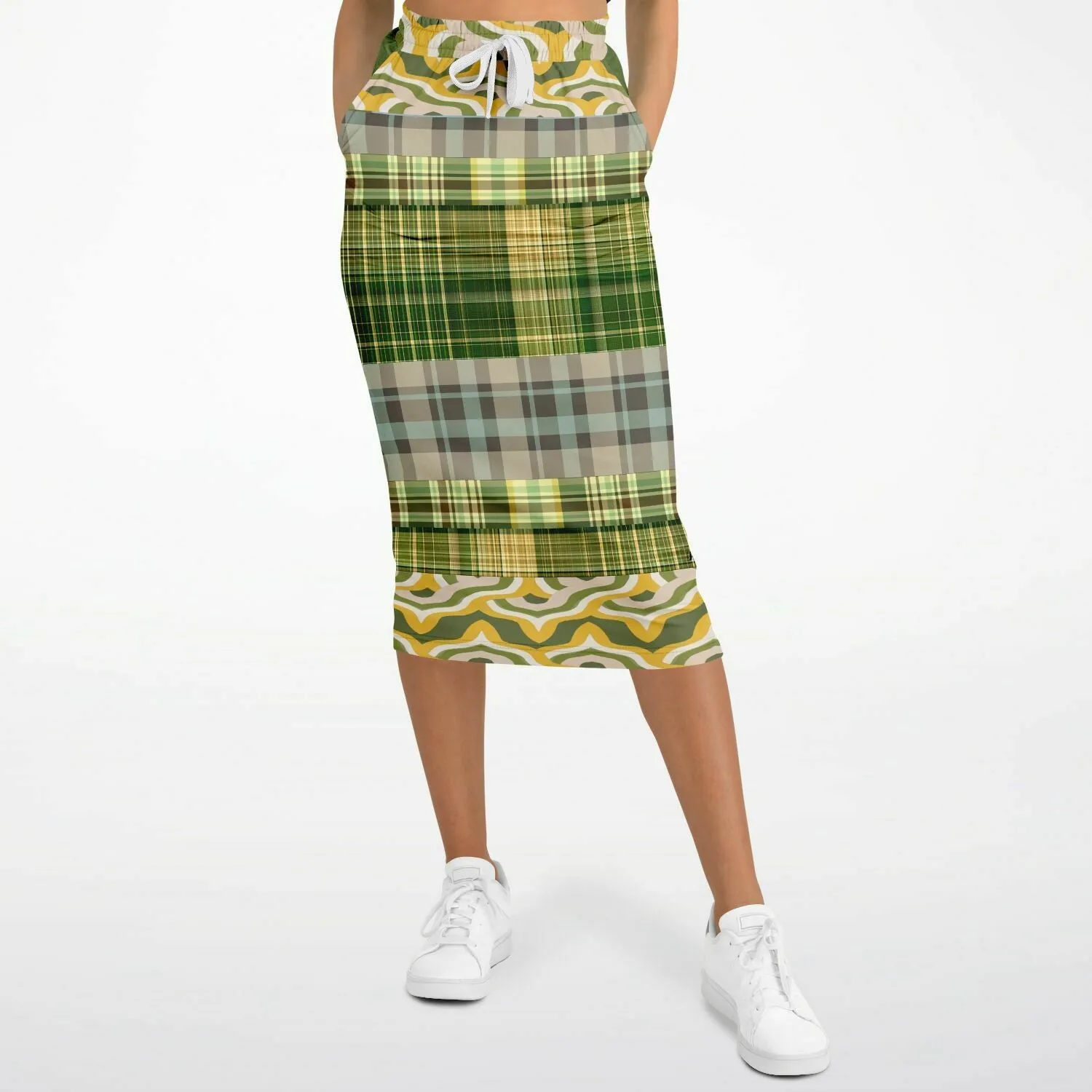 Rolling Green Plaid Eco-Poly Long Pocket Skirt