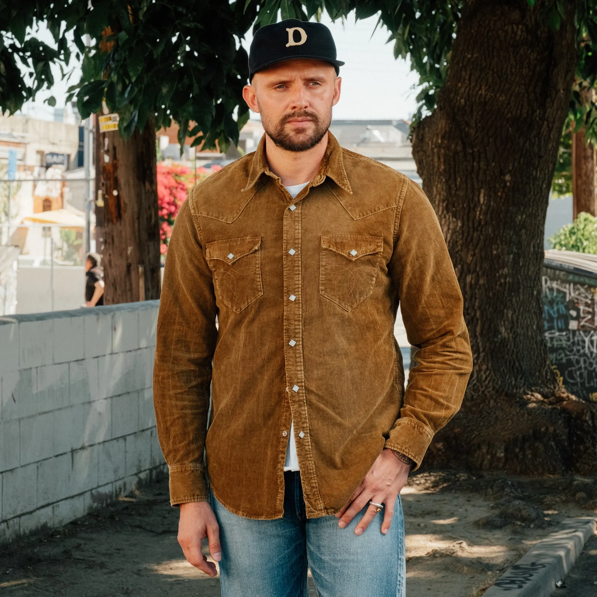 RRL Slim Fit Corduroy Western Shirt Faded Tan