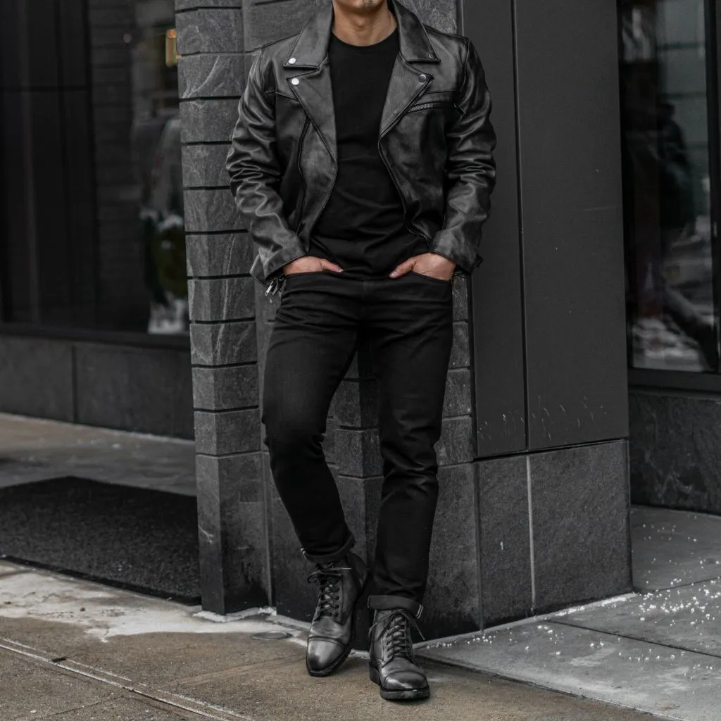 [W] Motorcycle Jacket | Distressed Black